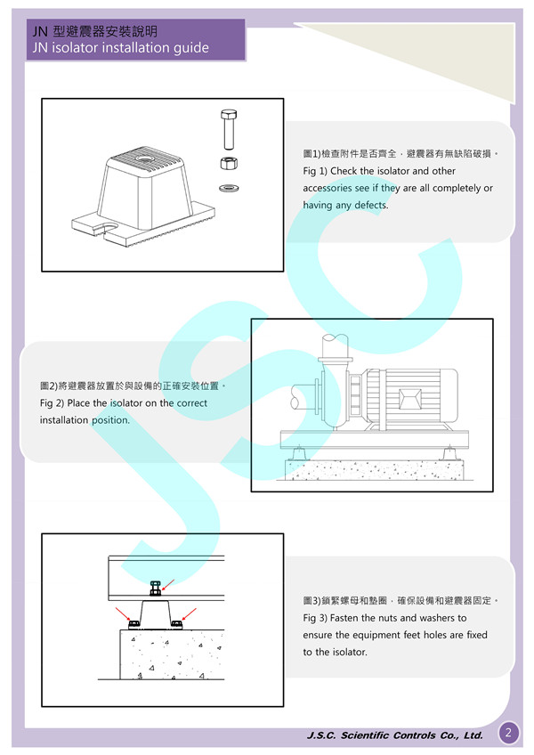 Installation instructions and drawings of JDF rubber shock absorber